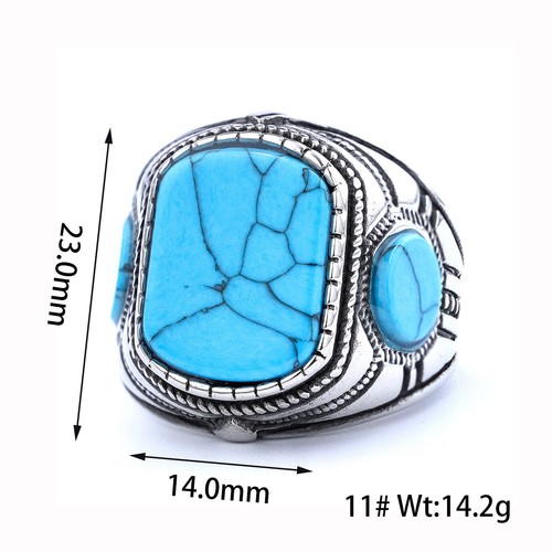 Mens Jewelry 316l stainless steel Oval blue turquoise men ring stone Size 7-15
