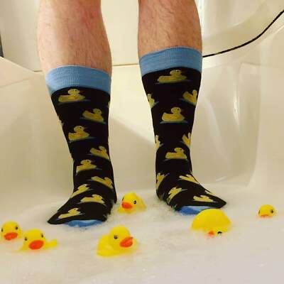 NWT Fun Rubber Duck Dress Socks Novelty Men 8-12 Black Crazy Fun Sockfly