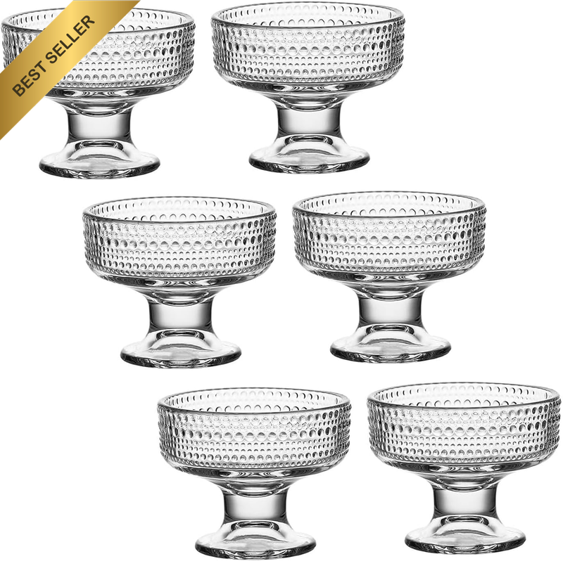 6Pcs Set 220Ml/7.5Oz Small Cute Footed Tulip Clear Glass Dessert Bowls/Cups - Pe