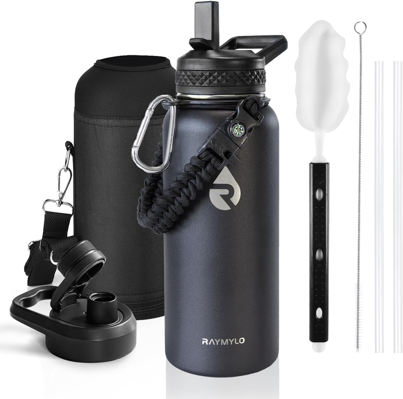 32 Oz Water Bottle Metal Thermos Vacuum Insulated Stainless Steel Straw Lid