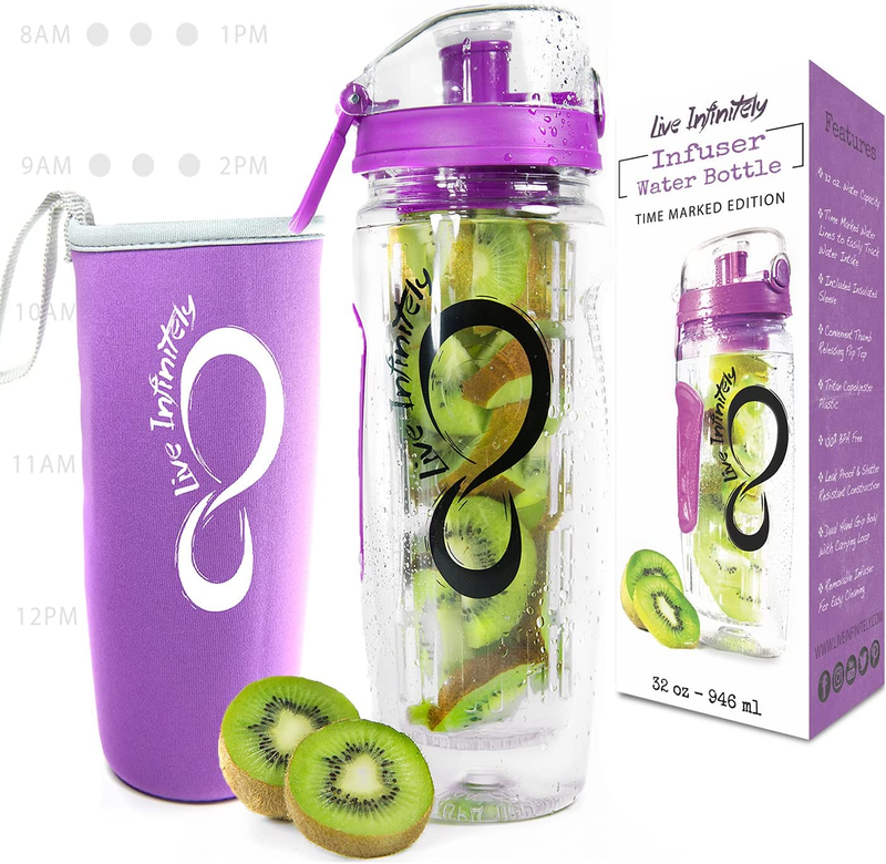 Live Infinitely 32 Oz.Fruit Infuser Water Bottles with Time Marker TOP QUALITY