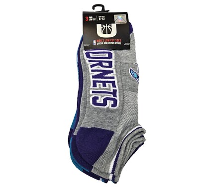 Unk Men's NBA Charlotte Hornets Low Cut Socks 3 Pairs Size 6-12 Teal Gray Purple