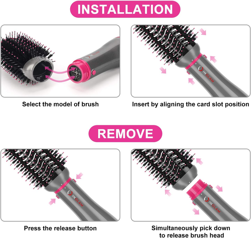 IG INGLAM 4 in 1 Blowout Brush, Negative Ion Detachable Hair Dryer & Styler Volu