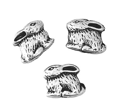 20 Antiqued Silver Tone 10x8mm Cute 3D Detailed Bunny Rabbit Animal Spacer Beads