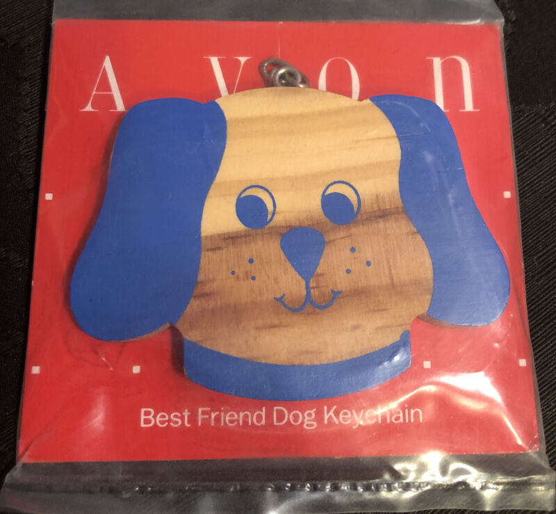 New Sealed Avon Best Friend Wood Wooden Dog Cute Puppy Keychain 3” X 2”
