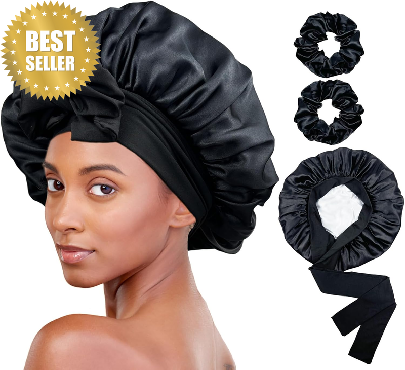 Luxelouise Double Layer Silk Hair Bonnet for Sleeping Women - Satin Wrap for Cur