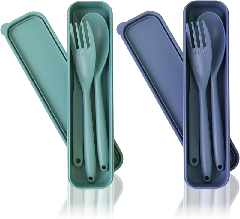 Large Reusable Utensils Set with Case, 2 Sets Portable Cutlery Set for Adults, T