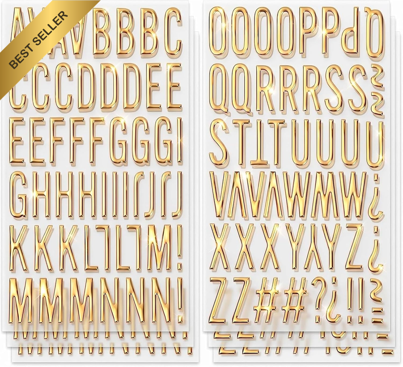 12 Sheets Gold Puffy Letter Stickers, 3D Foam Alphabet Stickers Sticker | Self-A