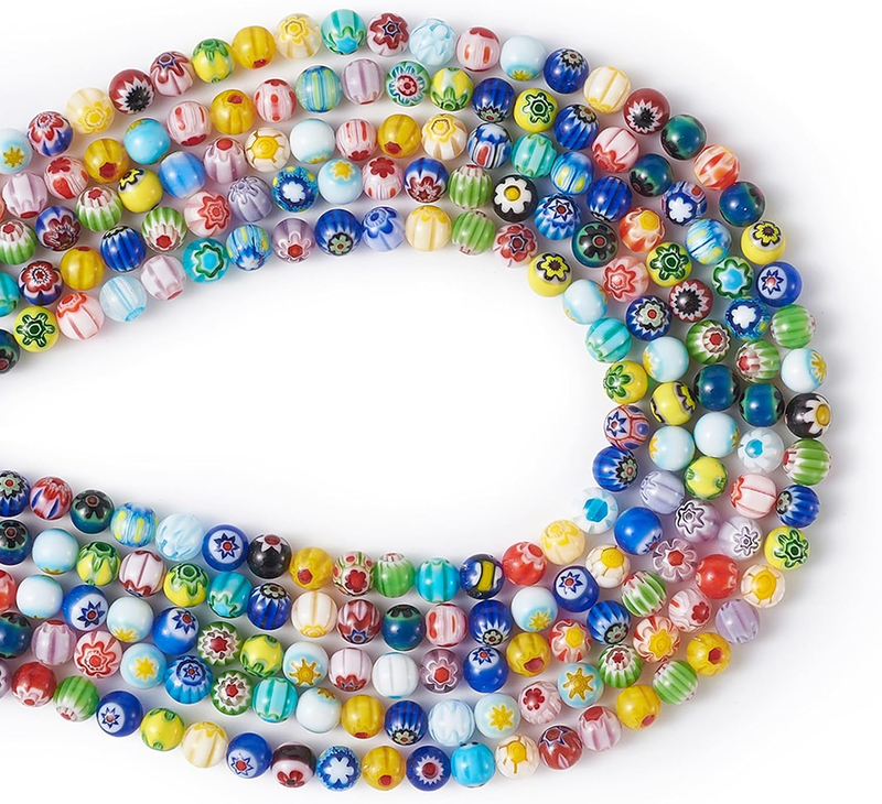 325Pcs 6Mm Tiny Millefiori Glass round Ball Beads Mixed Colors Mosaic Glass Spa