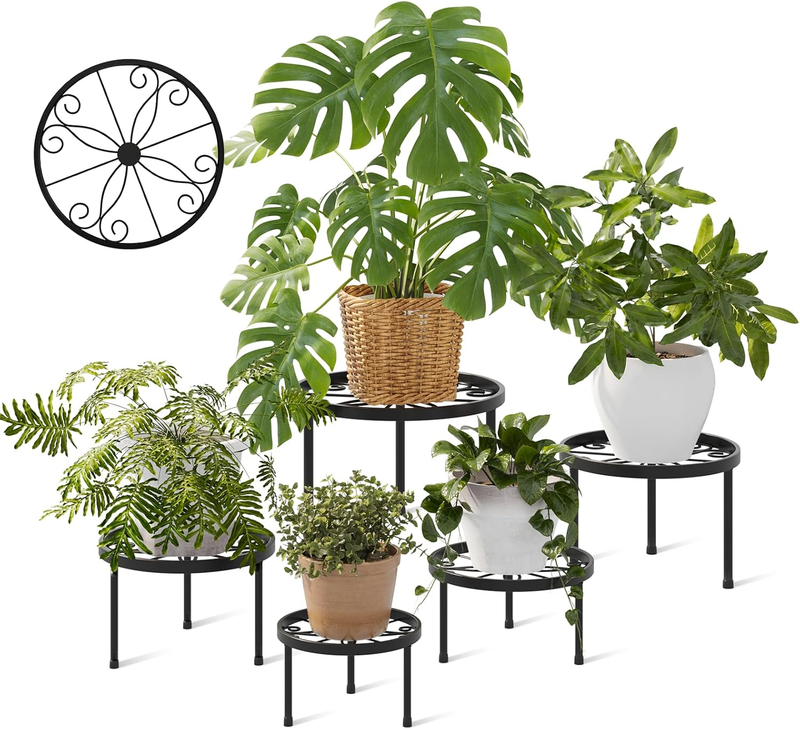 5-Pack Metal Plant Stands Indoor Outdoor, Heavy Duty Flower Pot Stands for Multi