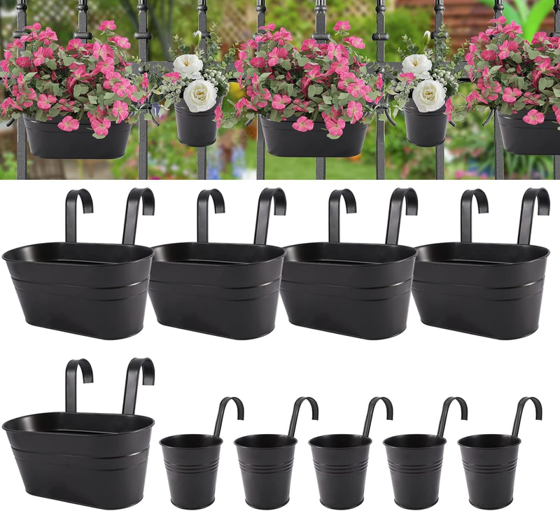 Metal Iron Flower Pots for Railing Fence Hanging Bucket Pots(5 Pcs) and Hanging