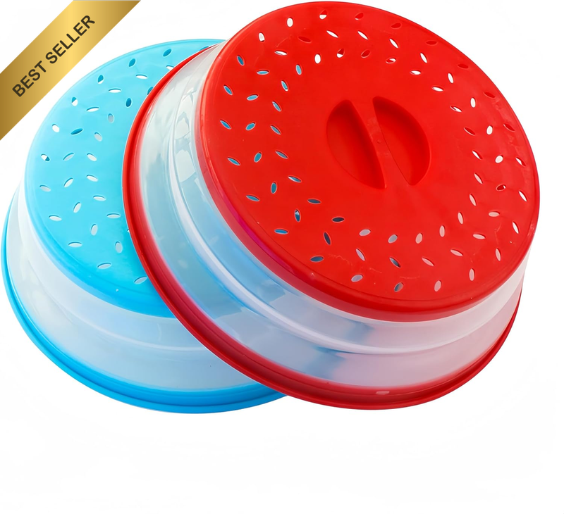 Pack of 2, Collapsible Microwave Food Cover BPA Free TPR, 10.5Inch, round with G