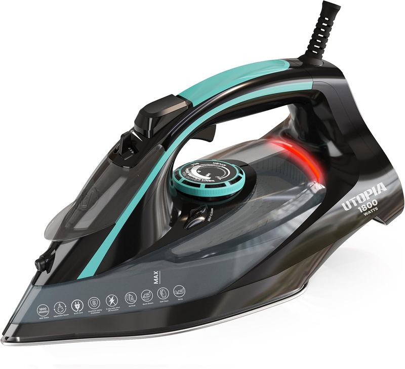 Steam Iron for Clothes - Non-Stick Soleplate -1800W Clothes Iron - Adjustable Th