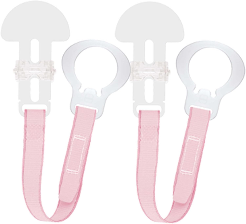 Mam Dummy Clip Baby Soother Holder Pink Strap 2 Pack Adjustable Lightweight Safe