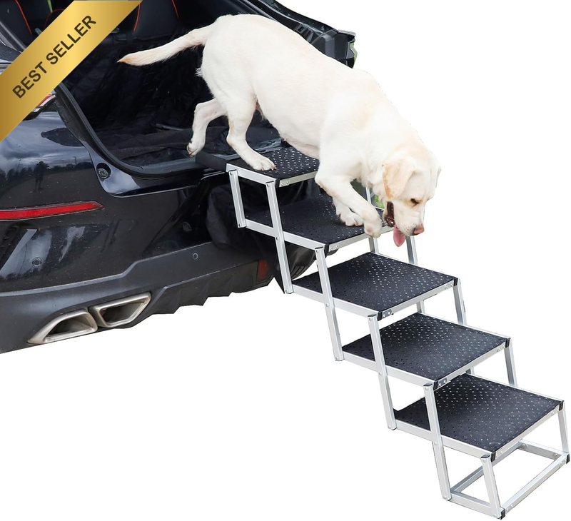 Dog Ramp for Car, Adjustable Folding Aluminium Steps, Non-Slip 5 Step