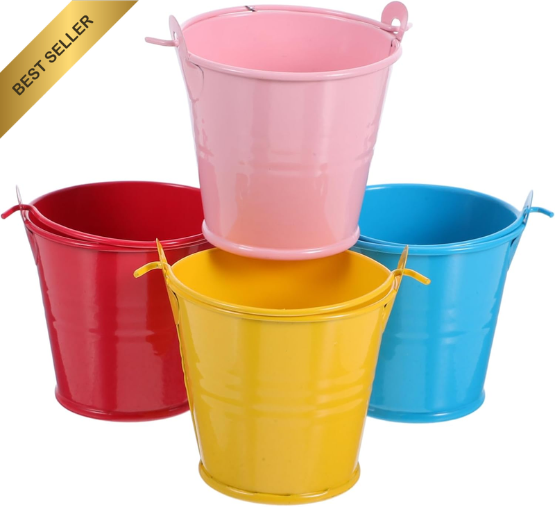 Mini Buckets with Handles 4Pcs Small Metal Pail Decorative Bucket for Candy Popc