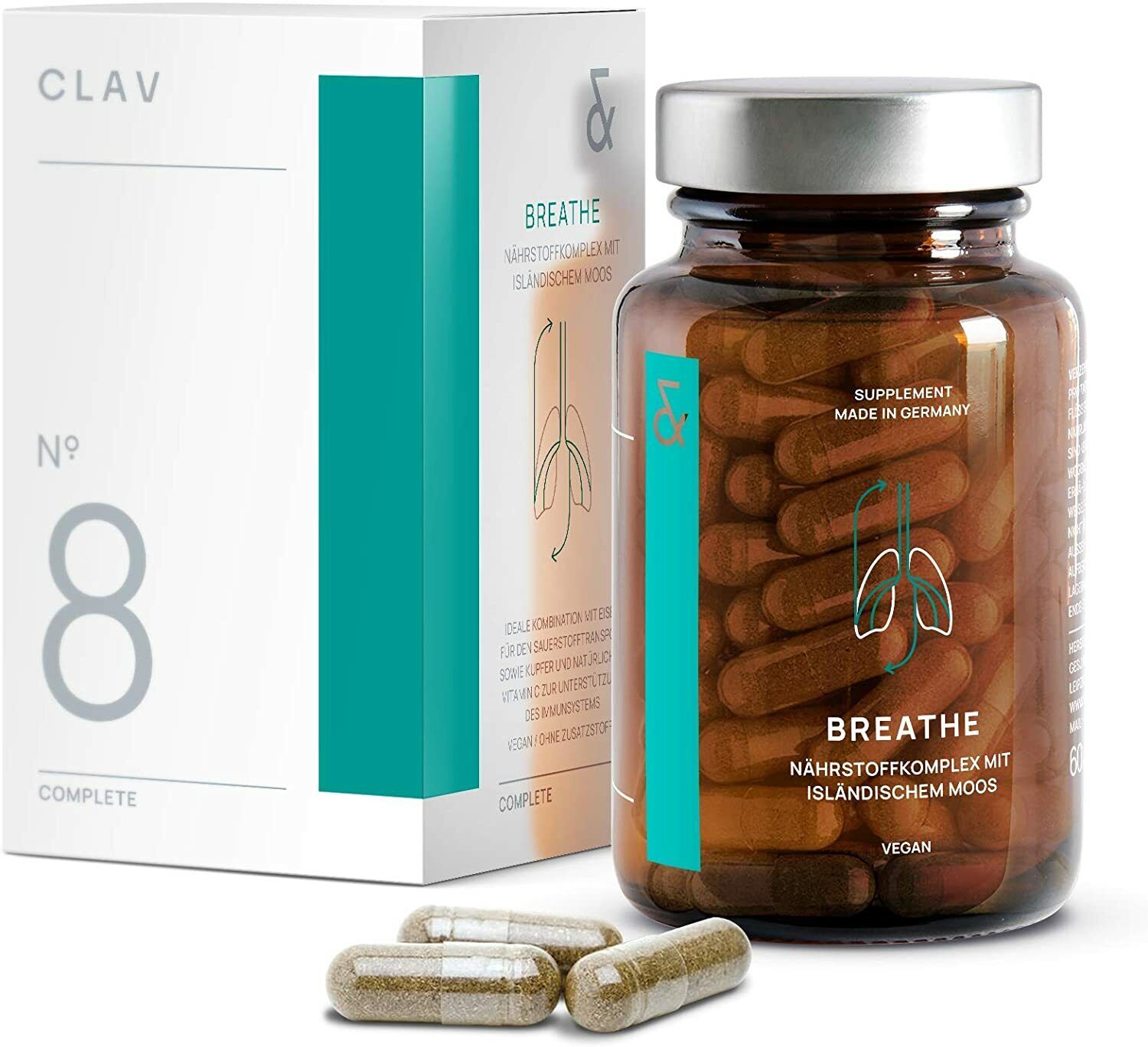CLAV N°8 Breathe Eisen-Präparat mit Vitamin C + Kupfer ,60 Kapseln