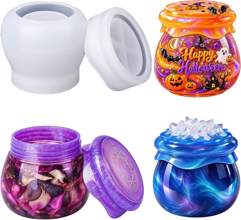 LET'S RESIN Pudding Jar Resin Molds with Lid, Epoxy Molds Silicone for Storage B