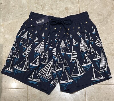 Vilebrequin Mistral Embroidered Swim Shorts M Italy NWT Sail Boats Starry Sky
