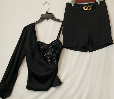Chicme Shorts Top Set Womens Size S Black Asymetric Sleeve eBay