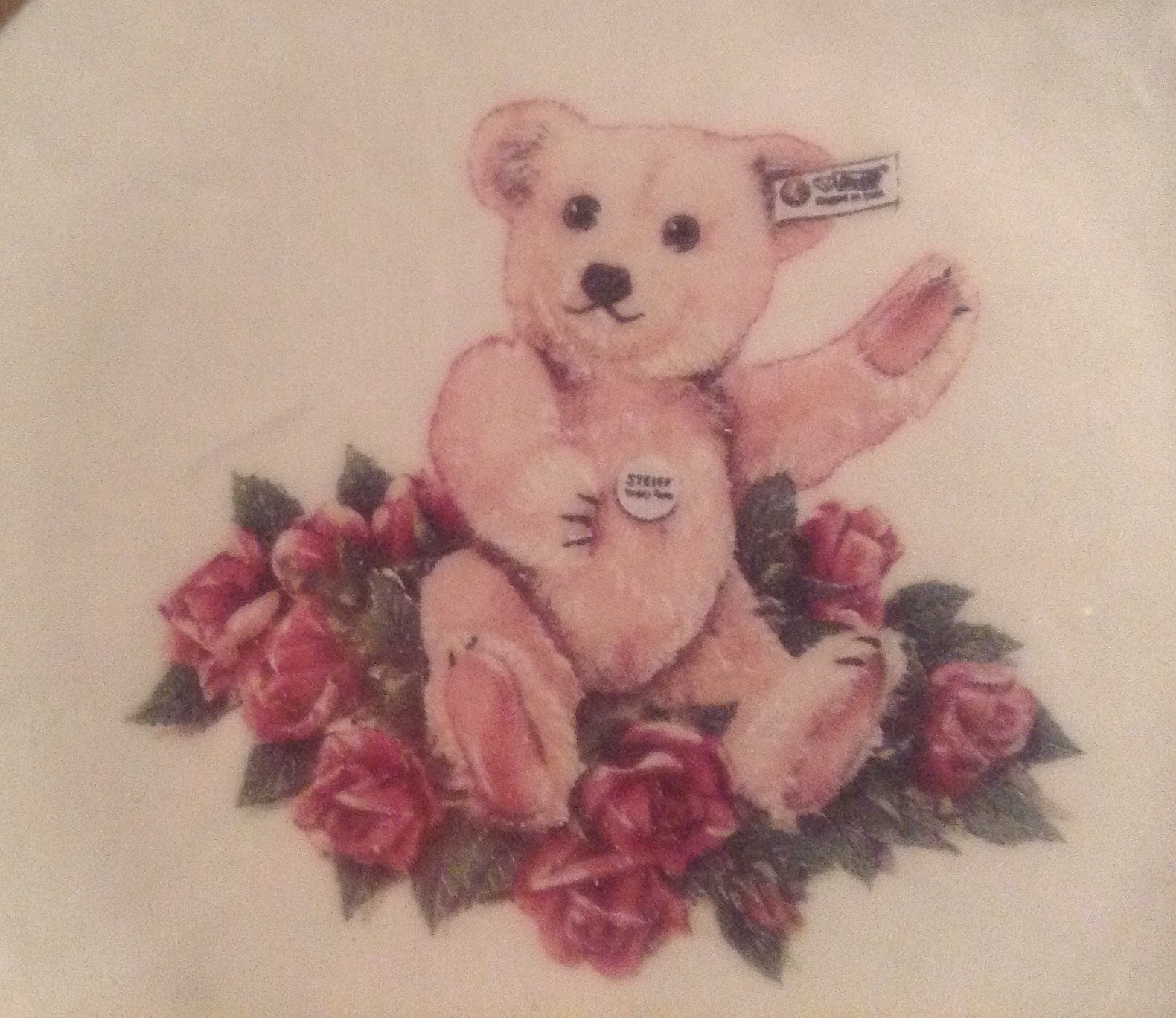 STEIFF MINI CHINA PLATE TEDDY ROSE 613609 NEW 4 inches
