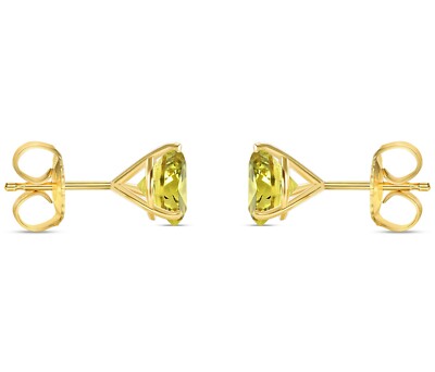 Pre-owned Shine Brite With A Diamond 6 Ct Round Canary Earrings Studs Solid Real 18k Yellow Gold Push Back Martini