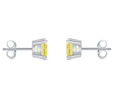 Pre-owned Shine Brite With A Diamond 1.75 Ct Princess Canary Earrings Studs Solid 14k White Gold Push Back Basket