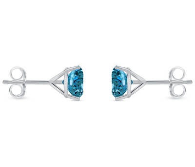 Pre-owned Shine Brite With A Diamond 2.75 Ct Round Cut Blue Earrings Studs Solid 18k White Gold Push Back Martini