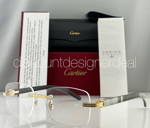 ファッション特集 Cartier Rimless Eyeglasses CT0286O 003 White Buffalo Horn 小物