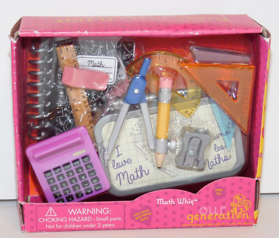 Retro Math Whiz Calculator Compass Note Book Ruler 18'' Doll Our Generation New