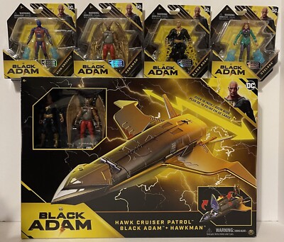 DC Hawkman Atom Smasher Cyclone Black Adam 1st Ed 4 Inch Figure W/ HAWK JET Lot