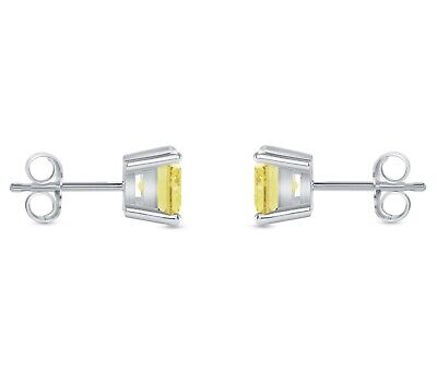 Pre-owned Shine Brite With A Diamond 2.5 Ct Princess Cut Canary Earrings Studs Solid 14k White Gold Push Back Basket