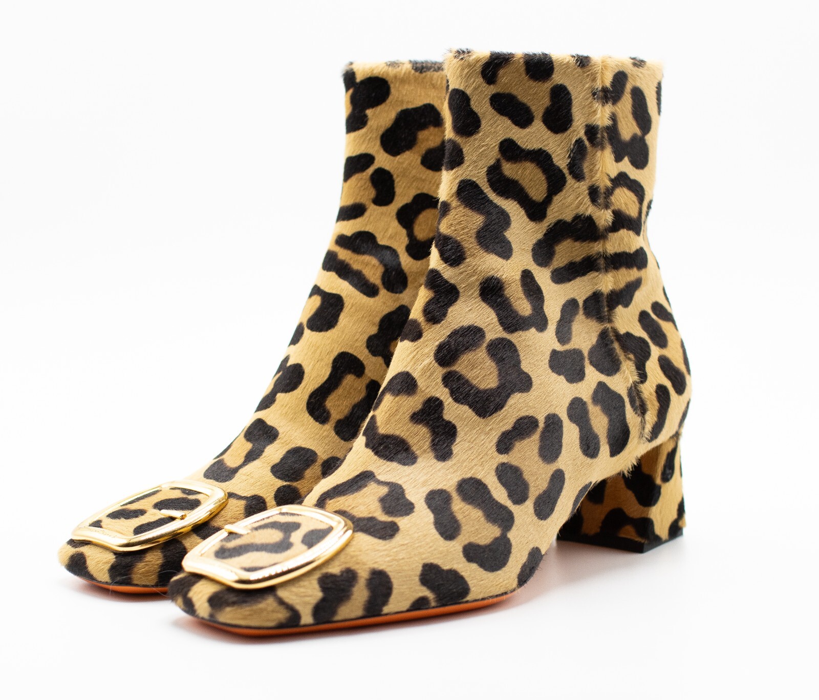 SANTONI SANTONI STIEFELETTE ABSATZ LEO GOLD SCHNALLE LEDER PONYFELL LEOPARD MUSTER
