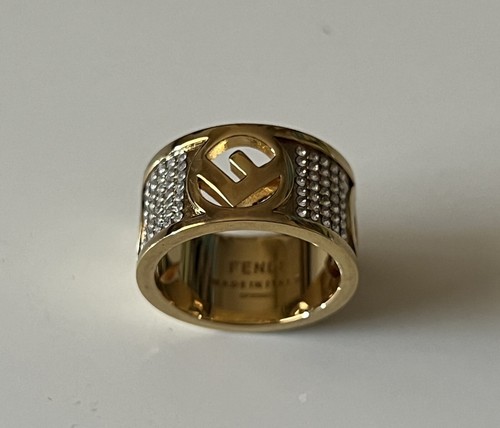 FENDI ロゴリング Mサイズ ピンクゴールド Amazon.com: FENDI F is Logo Ring Wide Band Crystal Gold