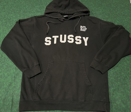 Vintage STUSSY INTL - No 4 Hoodie Pullover Sweatshirt BLACK Made