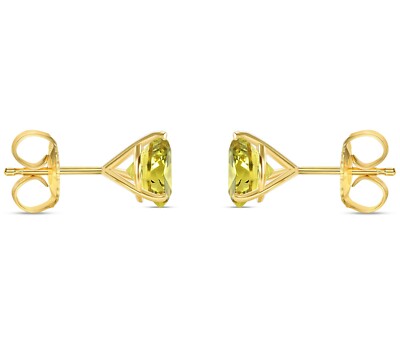 Pre-owned Shine Brite With A Diamond 4.50 Ct Round Cut Canary Earrings Studs Solid 14k Yellow Gold Push Back Martini