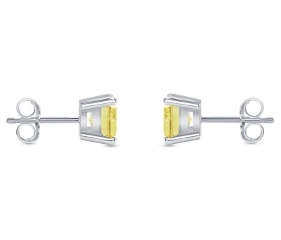 Pre-owned Shine Brite With A Diamond 1.25 Ct Princess Canary Earrings Studs Solid 18k White Gold Push Back Basket