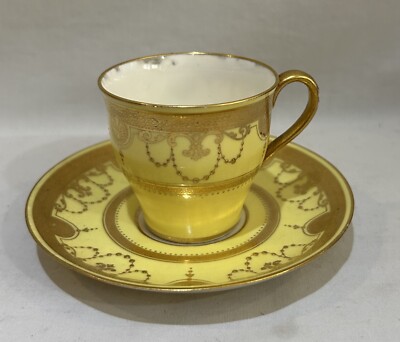 Mintons Tiffany & Co New York Yellow and Gold Demitasse Cup & Saucer England