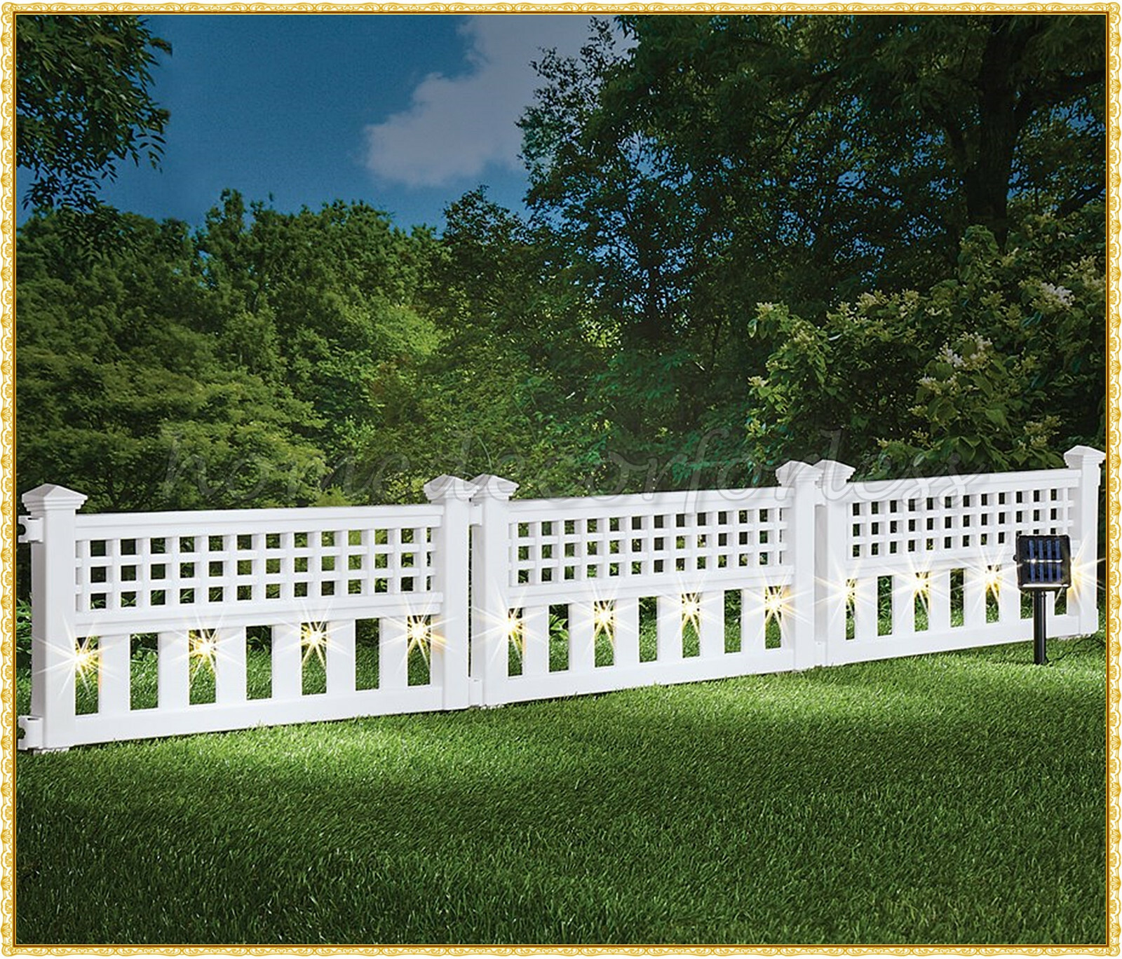Set of 3 Solar Lighted Elegant White Fence Garden Border Edging Panel Yard Decor