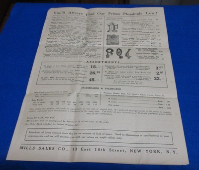 1928 Mills Sales Co. New York NY 4 Page Sales Flyer Price List Catalog