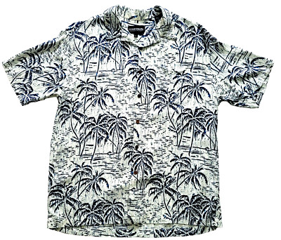 Men's Ocean Pacific Shirt Blue, Palm Trees, Hawaiian, Size Large, Vtg, Pocket 