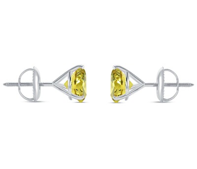 Pre-owned Shine Brite With A Diamond 5 Ct Round Canary Earrings Studs Solid Real 18k White Gold Screw Back Martini