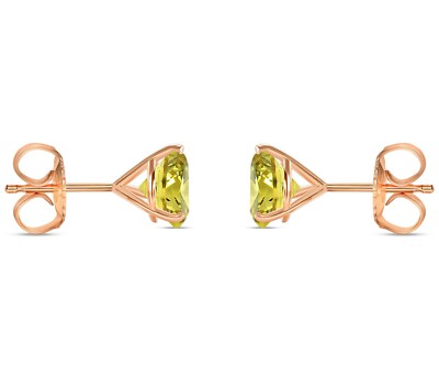 Pre-owned Shine Brite With A Diamond 4 Ct Round Cut Canary Earrings Studs Solid Real 14k Rose Gold Push Back Martini In Pink