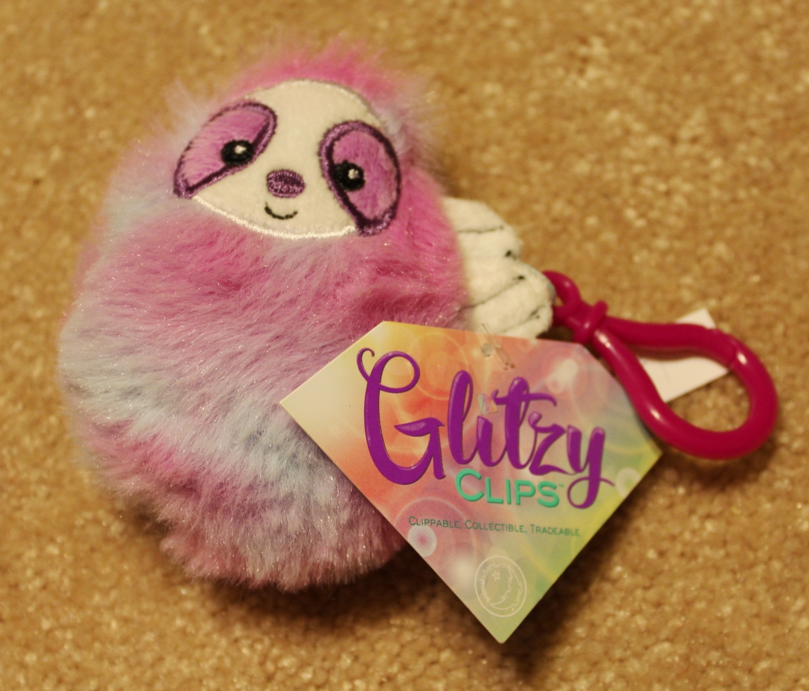 SLOTH PLUSH KEYCHAIN Pink Purple Tie-Dye GLITZY CLIPS Clip On Zipper Pull Charm