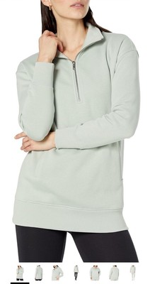 Amazon Aware Women Relaxed Fit 1/2 Zip Tunic Sweatshirt Light Sage Green Medium