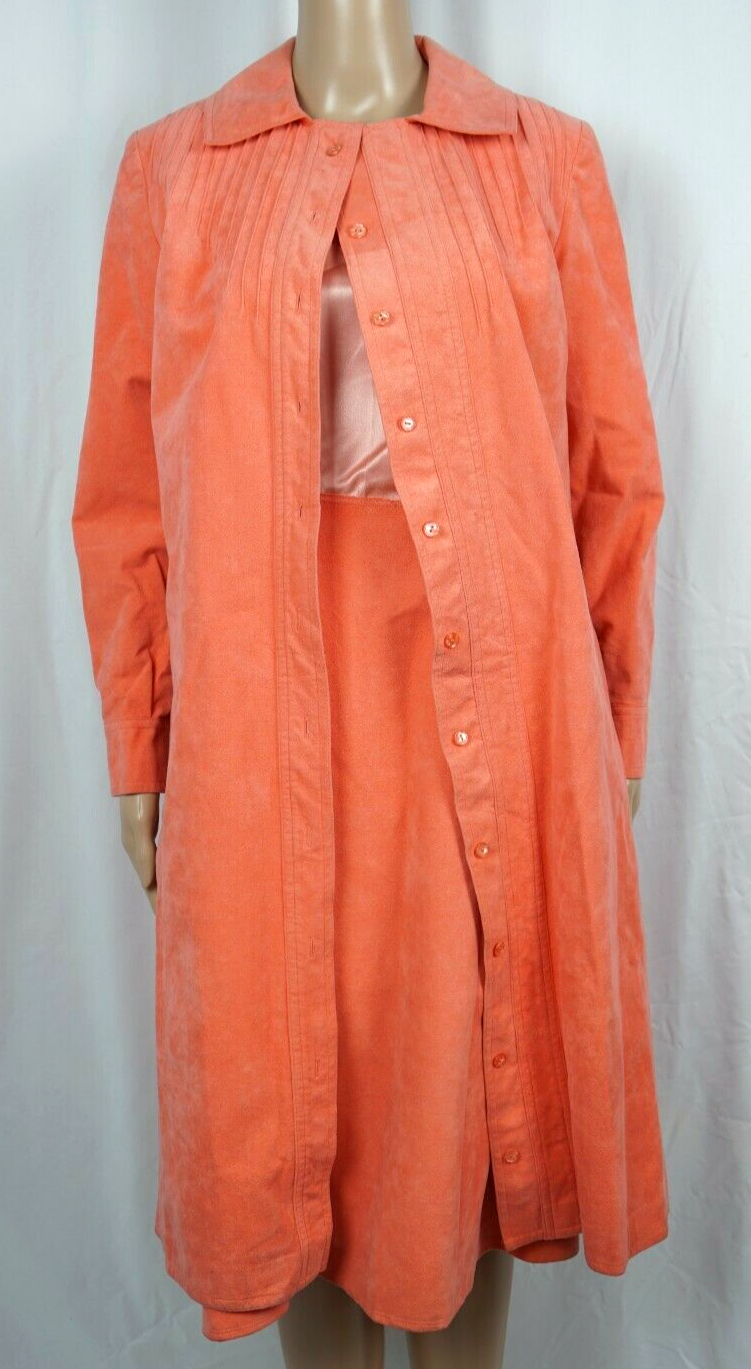Vintage Custom  Made Dress Long Jacket  Suit Size 12 Set Pink  Peach Suede