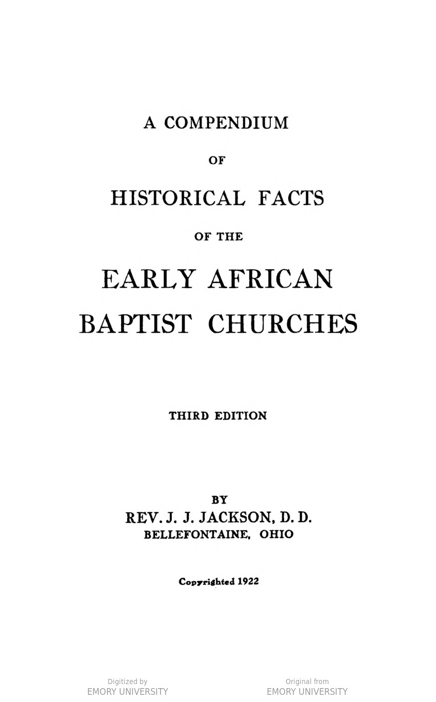 A Compendium of Historical Facts of the Early African Baptist Churches