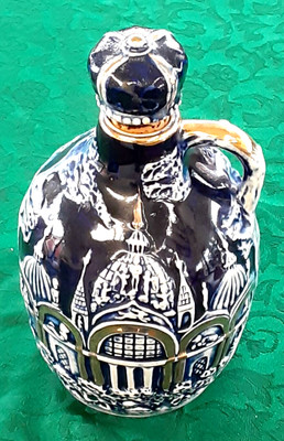 vtg 1960's ceramic Musical Decanter COBALT BLUE gold accents TISLO Made In Japan