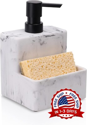 Dispensador De Jabón Para Platos Y Portaesponjas Para Fregadero (Mármol Blanco)