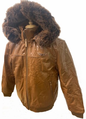 Men's Real Leather Croc Embossed Flight Jacket - Real FOX Fur Hood Rim up to 5XL